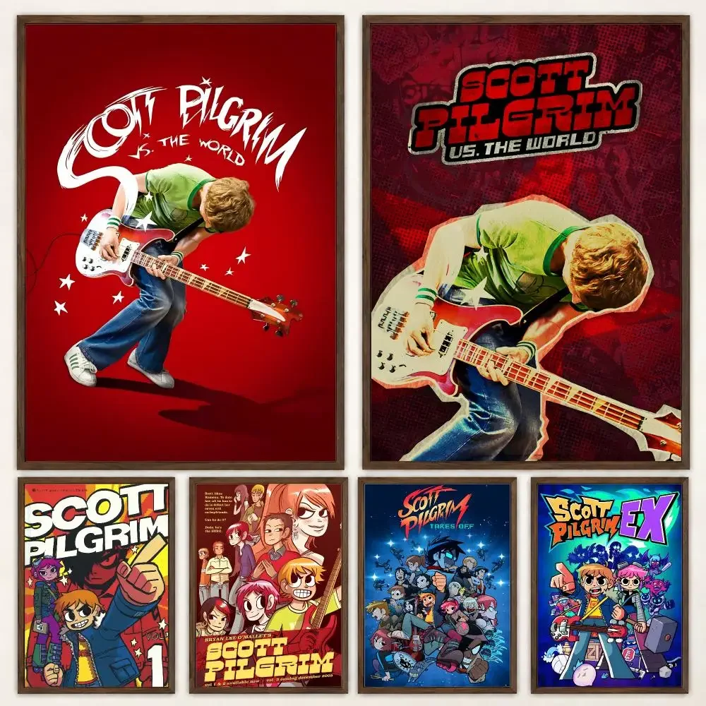 Stylish Action Comedy Movie Scott Pilgrim vs the World Poster Self‑Adhesive Waterproof Poster Sticker Wall Art Home Decor