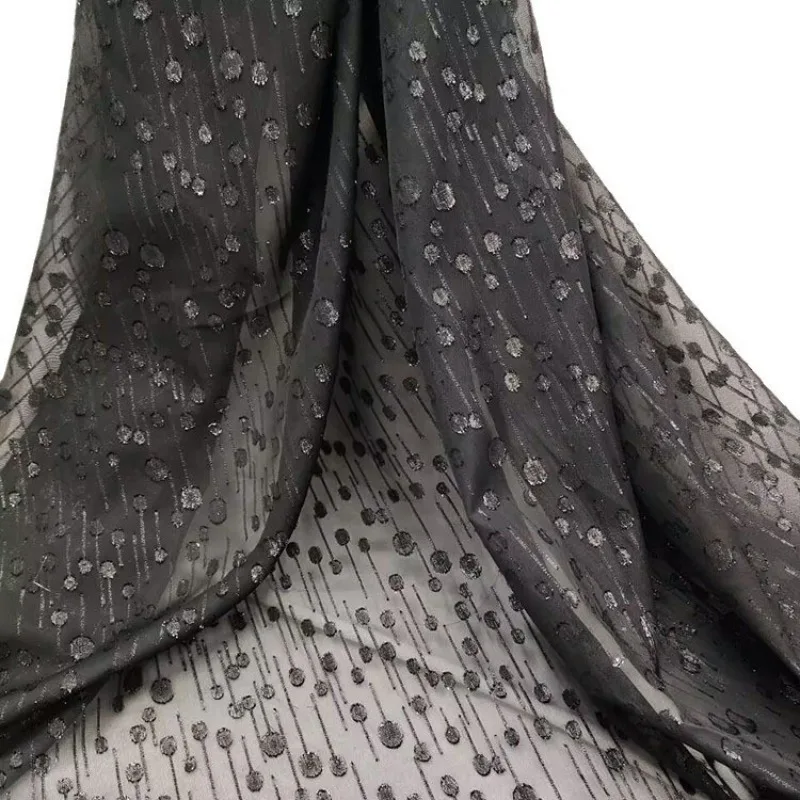 50cm/100cm*150cm Black Chiffon Silk Fabric African Lace Crepe Printing 75D Polyester Fabric for DIY Clothing Dress Decor