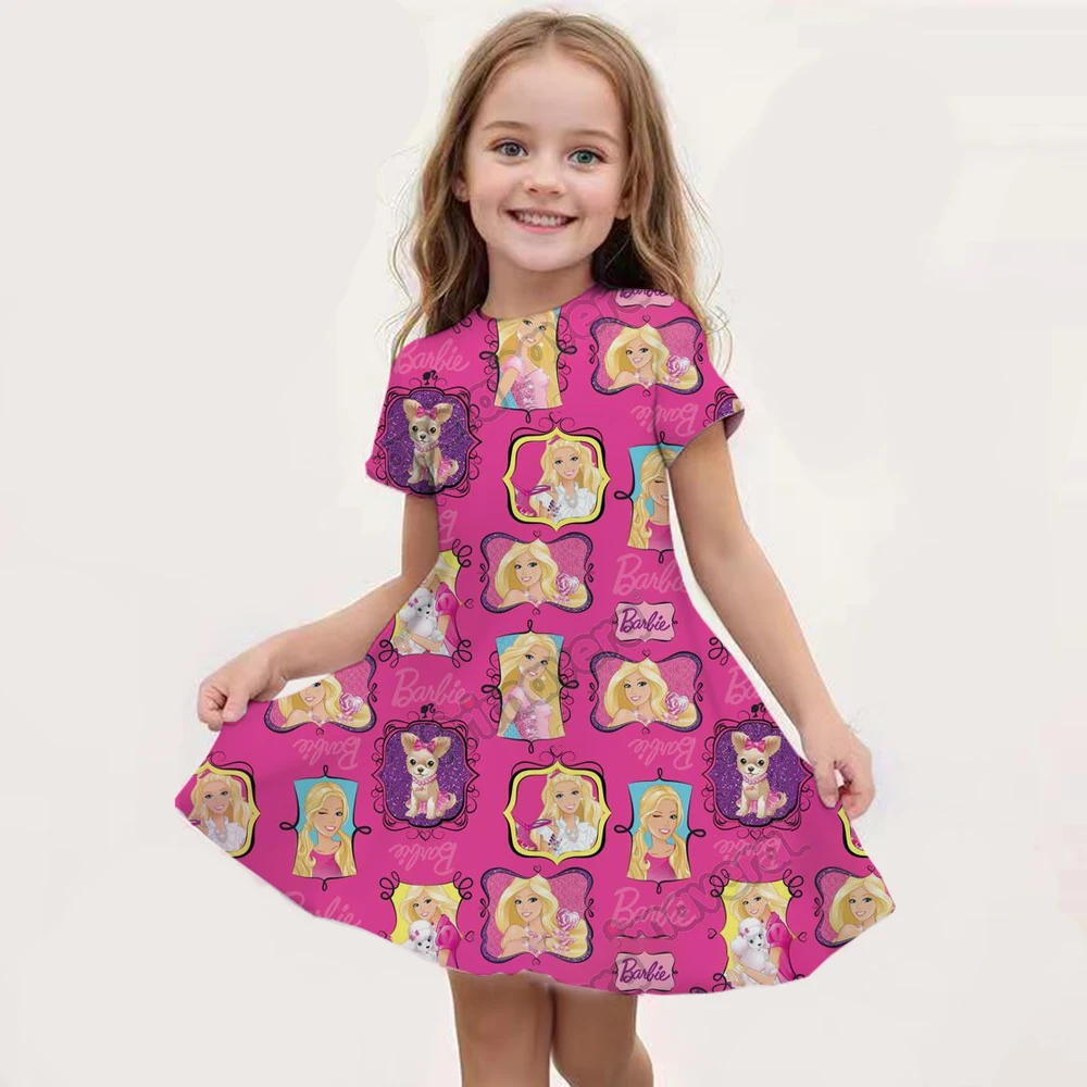 Summer girl dress cute 3D printed Barbie princess girl dress fashionable children's party performance dress