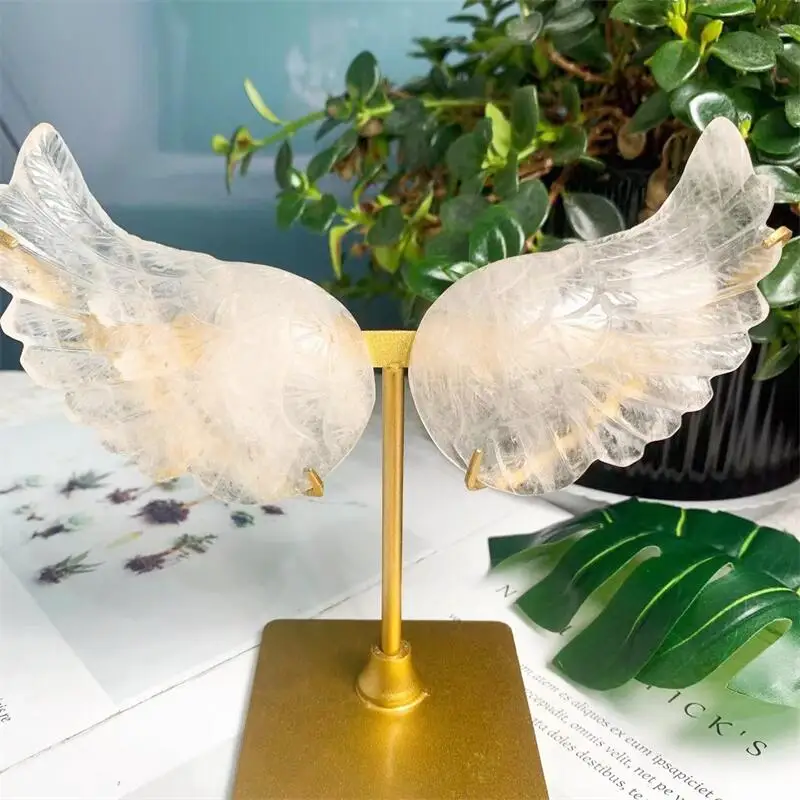 Natural Clear Quartz Angel Wings Crystal Carving Healing Fengshui Crafts For Home Decoration Or Festival Gift 1pair