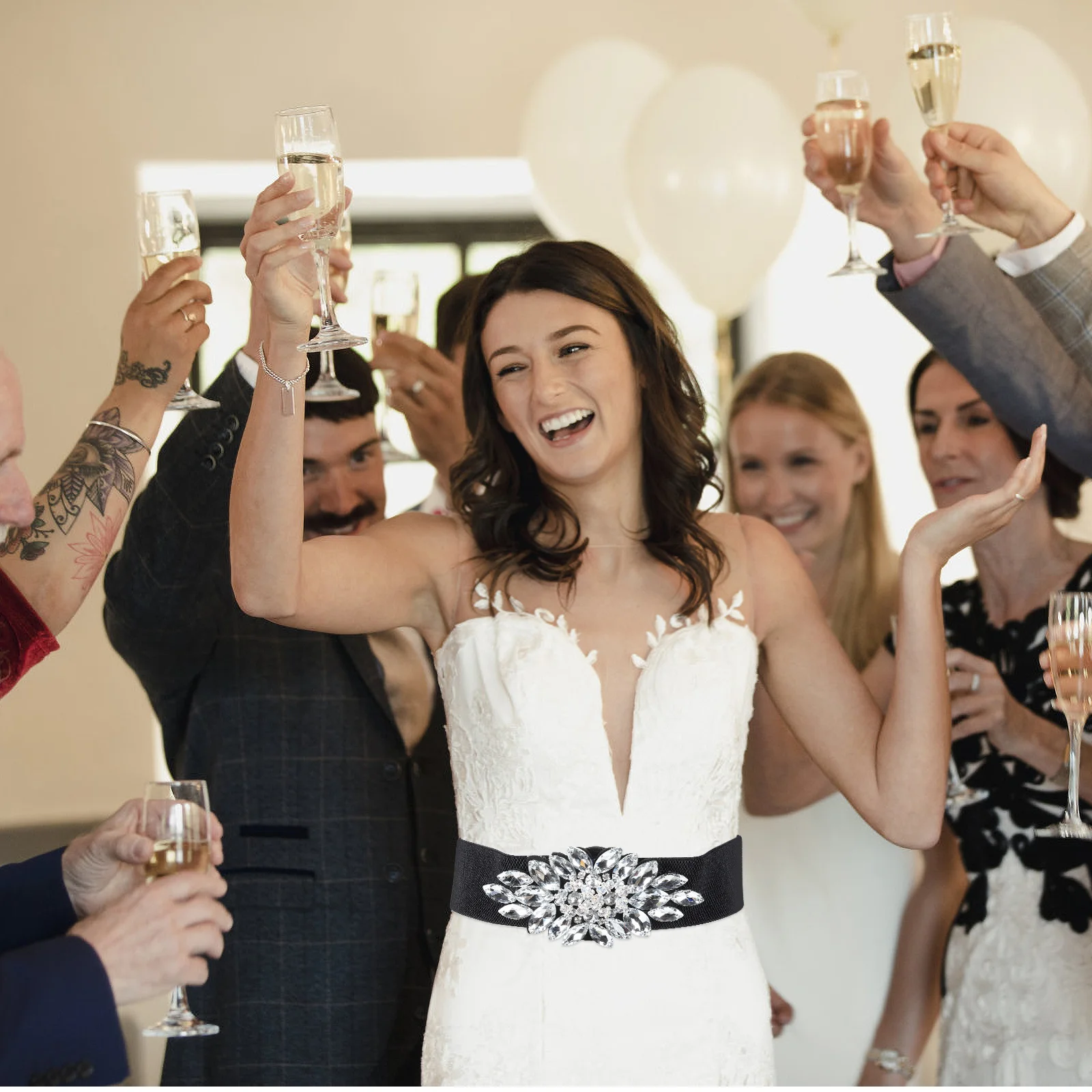 

Sparkling Rhinestone Bridal Waist Belt Stretchy Wedding Dress Ribbon Belt for Elegant Bride Banquet Evening Party Accessory