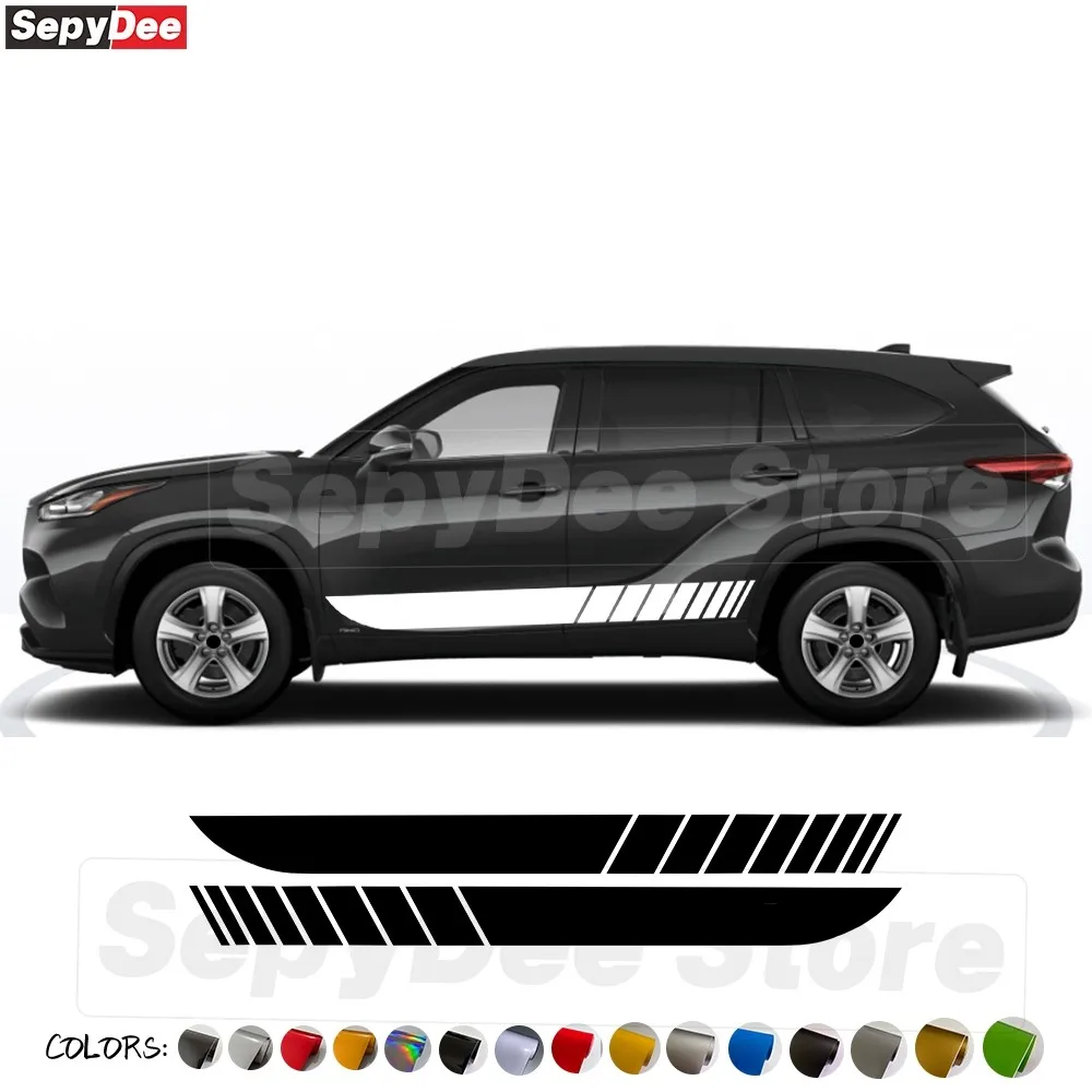 

2 шт., гоночная полоса, боковая юбка на дверь автомобиля, наклейка для Toyota Highlander, виниловая пленка, наклейка, автомобильные аксессуары