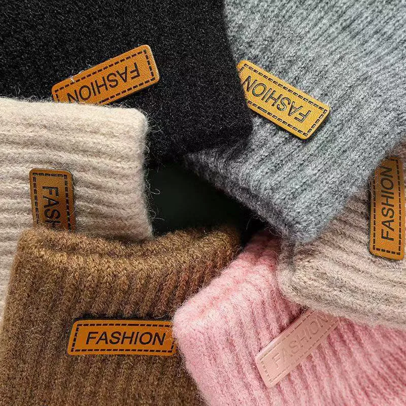 Women Winter Warm Knitted Gloves Korean Letters Label 5 Finger Gloves Cold Proof Soft Ladies Thermal Gloves for Outdoor Driving