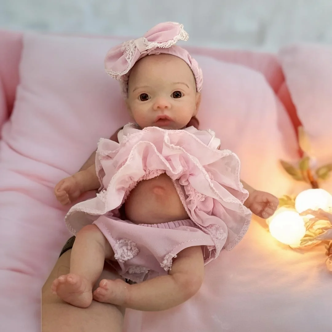 

26cm Open Mouth Silicone Reborn Girl Doll With Washable Body & 2 Sets Clothes Handmade Painted Skin Waterproof Reborn Girl Doll