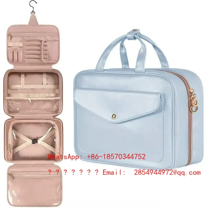 Four Fold Hook Travel Grooming Storage Bag with High-end Feel, Waterproof Large Capacity Makeup Bag, Divided and Layered