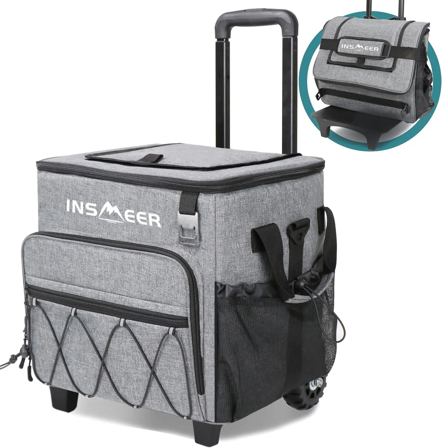 

INSMEER 60 Can/40L Cooler with Wheels, Rolling Coolers on Wheels, Soft Cooler Bags Collapsible/Insulated/Leakproof