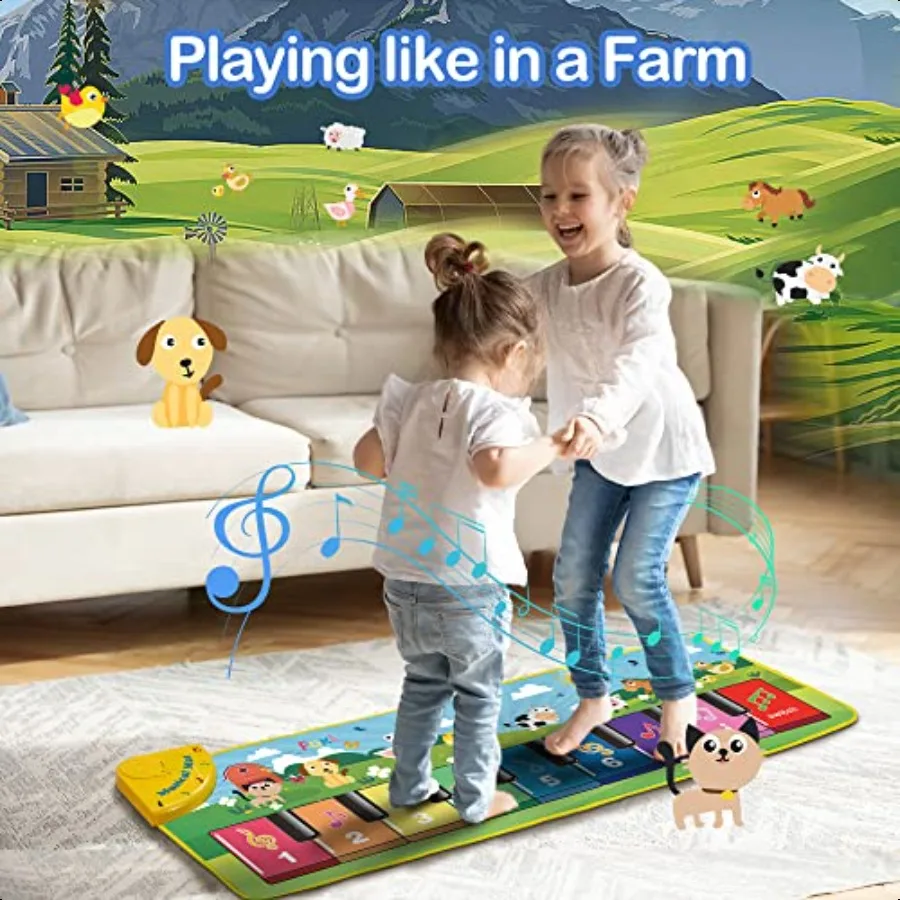 FOKI Bodenklaviermatte für Kleinkinder, Baby, sensorisch, pädagogisch, Tanzen, Tastatur, Teppich, Tiergeräusche, Decke, Touch-Spielmatte, Musical