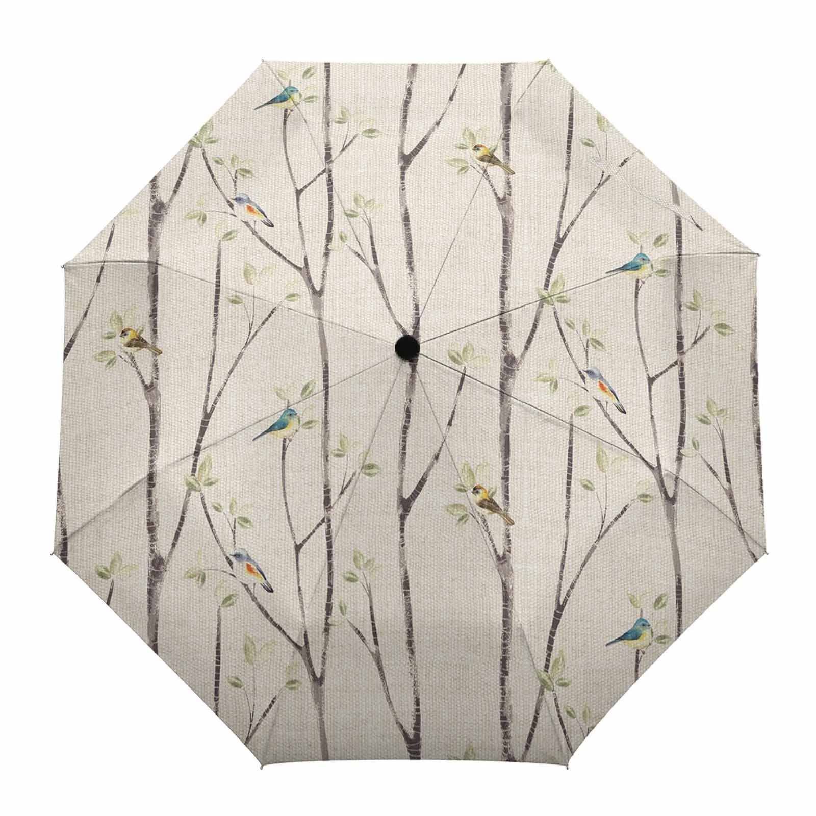 Bird Leaves Branch Automatic Umbrella Travel Folding Umbrella Portable Parasol Windproof Umbrellas