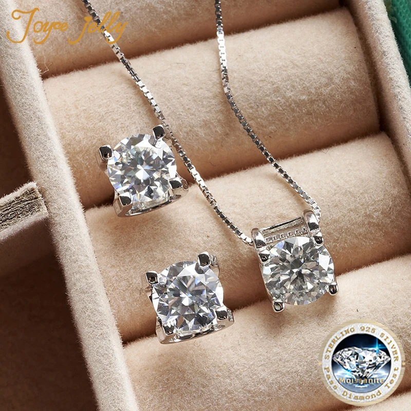 JoyceJelly 3ct D Clolor Real Moissanite Jewelry Sets Women's Sterling Silver 925 Earrings Necklace For Women Bridal Set Gifts