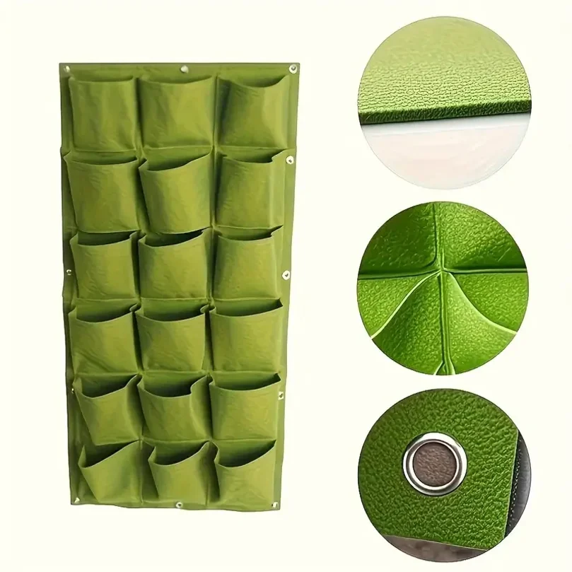 18-Pocket Vertical Garden Planter, Wall-Mounted Bag for Balcony/Patio. Grow herbs & vegetables indoors/outdoors. Space-saving.