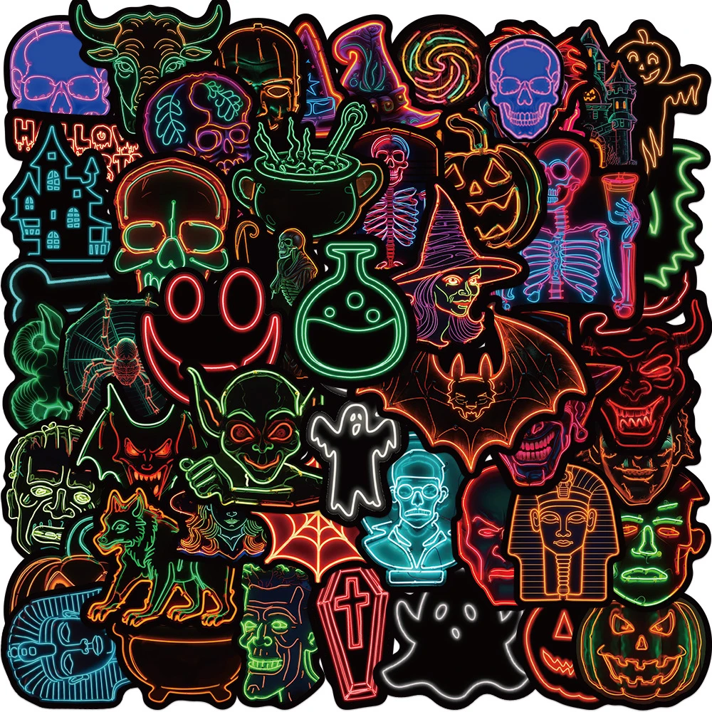 

10/30/50PCS Cool Neon Light Horror Monster Graffiti Stickers Halloween Decoration Decals Decal DIY Luggage Laptop Sticker Toys