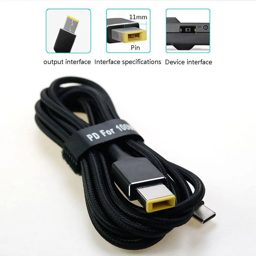 1PC 100W USB Type C Laptop Power Adapter Charging Cable Cord Dc Jack Plug Dual E-Mark Chip Converter for Lenovo Laptops