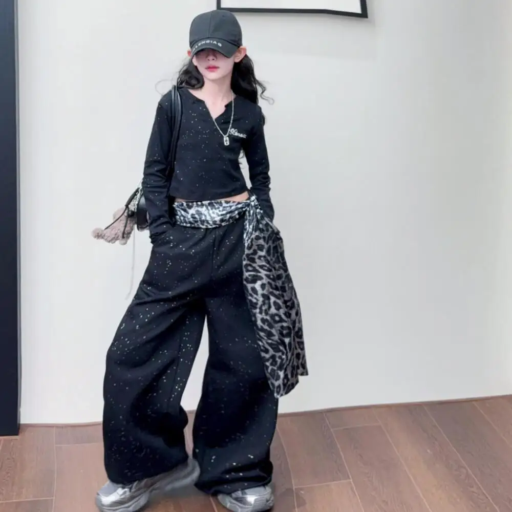 

Kawaii Girl Fashion T-Shirt Street Dance Pants Set Student Autumn Cartoon Casual Tops Long Pants 2-Piece Set Children's Clothing