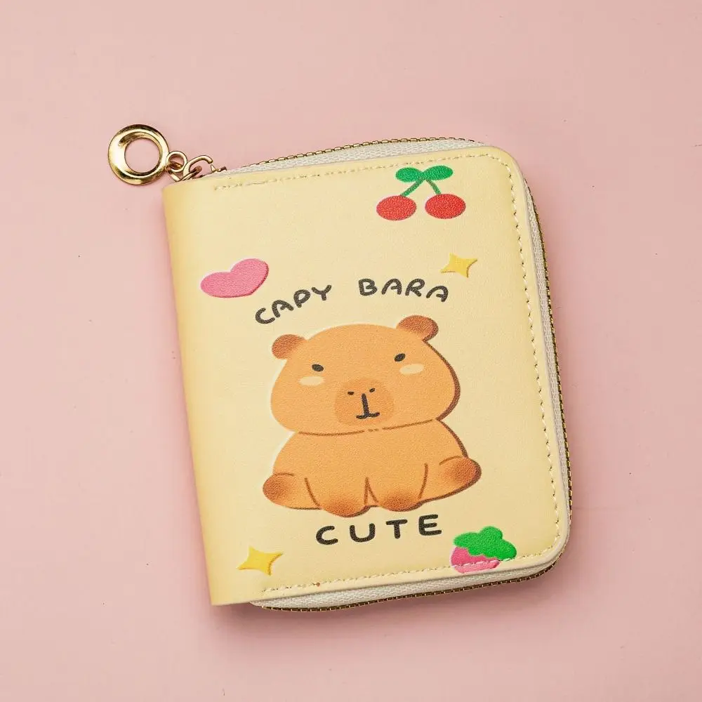 Nueva cartera corta con cremallera de capibara, monedero impermeable de dibujos animados, tarjetero de cuero PU multicapa