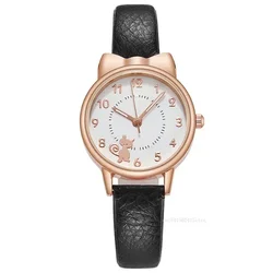 Montre à quartz chat pour enfants, montre-bracelet de dessin animé mignon, horloges pour filles, pointeur Shoous, montres pour enfants, cadeau pour femmes, 2024