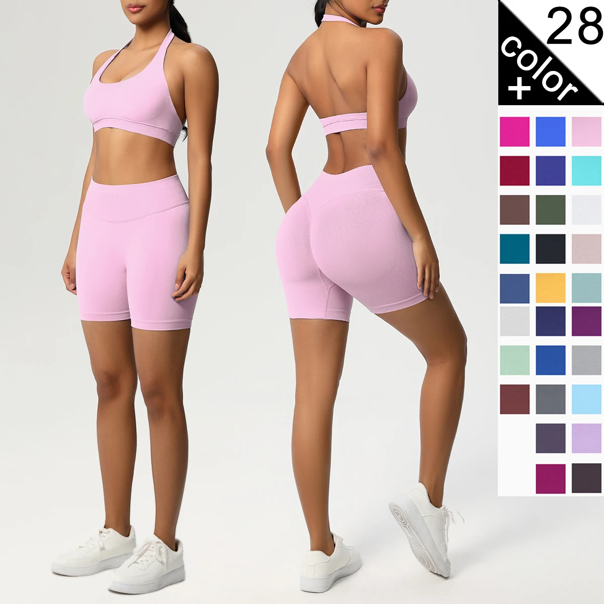 Women Fitness Seamless Legging Shorts Bra Yoga Set Peach Buttocks Fitness Running Shorts Gather Yoga Bra Workout Top Yoga Set