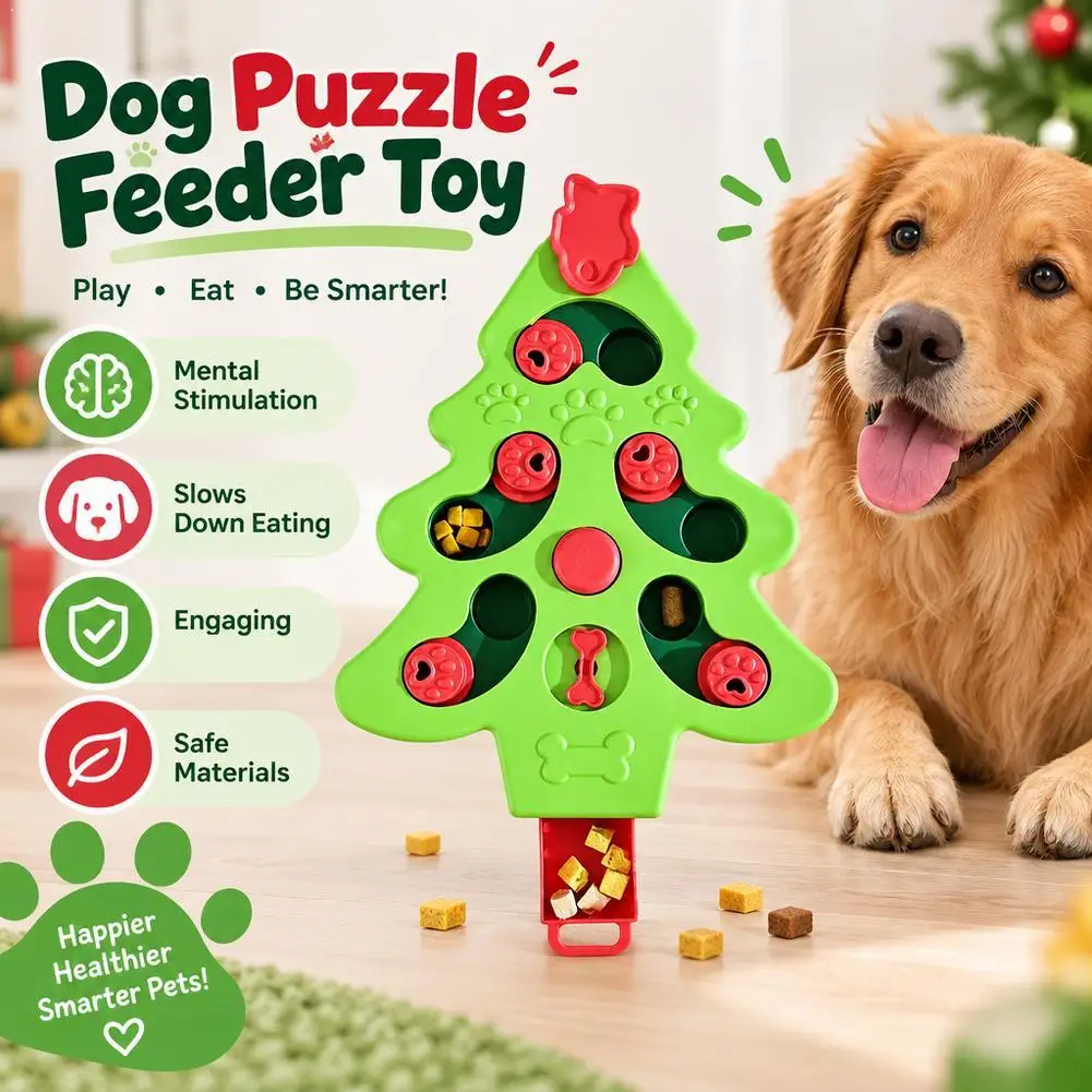 Dog Puzzle Feeder Toy Christmas Tree Interactive Slow Food Dispenser NonSlip Pet Treat Mental Training Game Cat Puppy Bowl