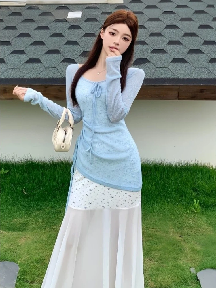 

Women French Tea Break Pure Desire A Line Dress Two Piece Set Summer High End Elegant Slimming Waist Fashionable Outfit