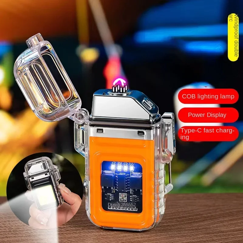 2023Windproof Waterproof Lighter Plasma ARC USB Lighter Electric Flashlight Transparent Lighter Outdoor Camping Gift