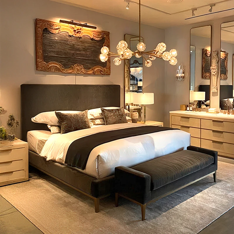 xx-RH ITALIA Modern Solid Oak Wood Platform Bed with Storage Panels Multi-functional Soft Bed Customizable Sizes