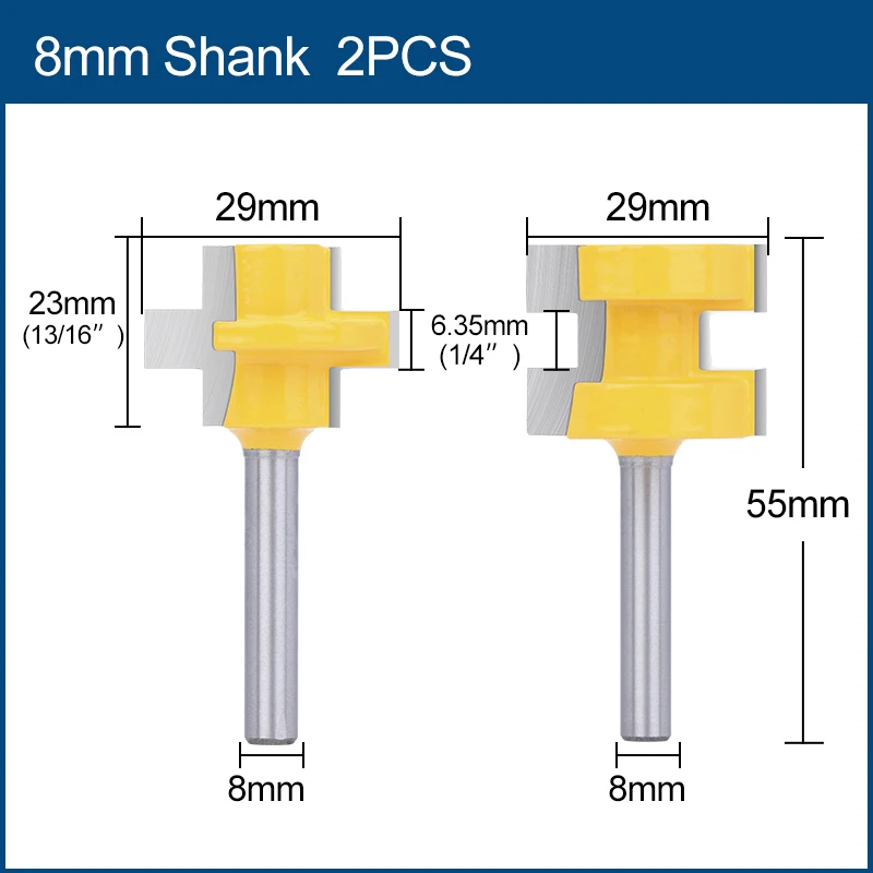 XCAN Router Bit 8mm Shank 2pcs Tongue Groove Assembles Cover Milling Cutter for Woodworking Tool Tenon Cutter