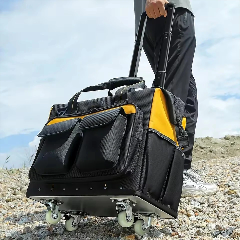 Professional Multifunctional Toolkit with Wheels Electrician Backpack Portable Trolley Tools Organizer Carpenter Hard Work Bags