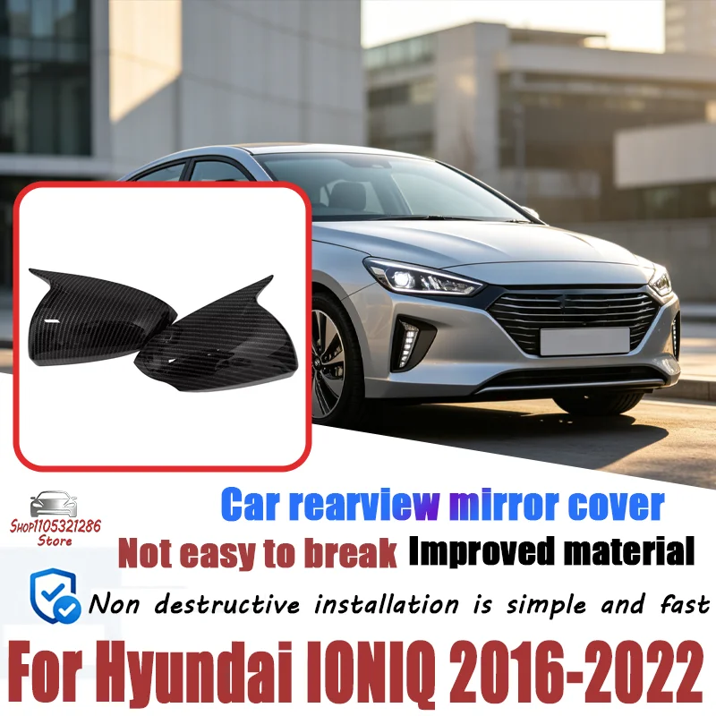 For Hyundai IONIQ 2016 2017 2018 2019-2022 ABS Car Rearview Side Mirror Cover Wing Cap Exterior Door Trim Adhesive Sticker Parts