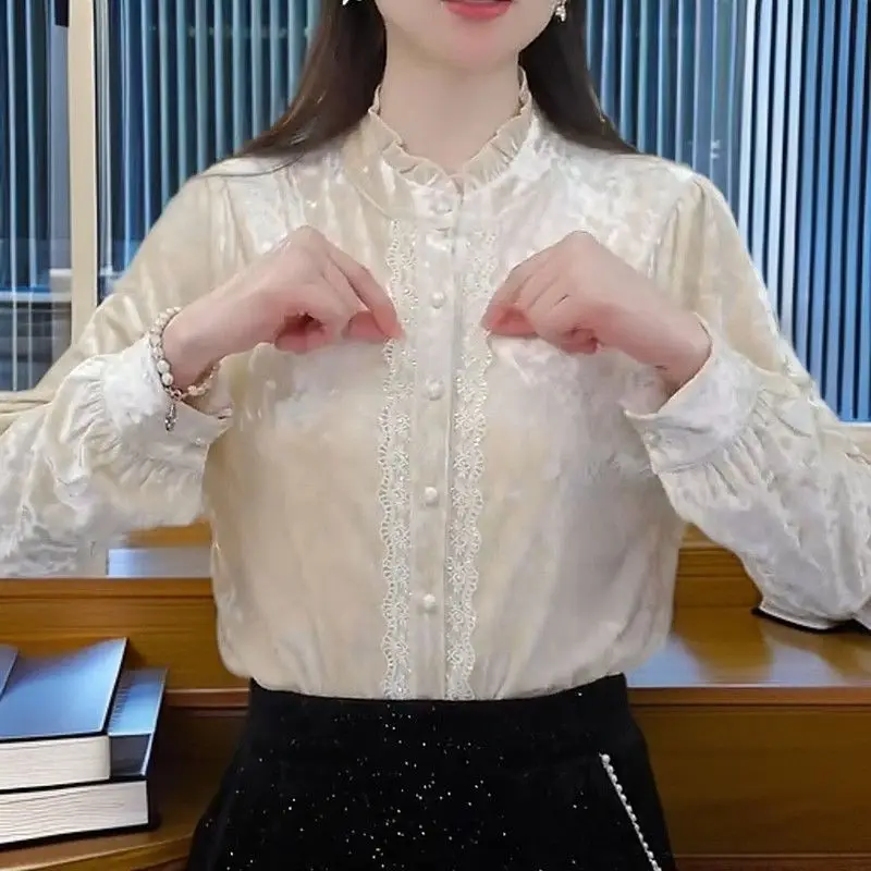Thiened Long Sve Loose Bot irt French Warm Top for Women Winter 2025 New Arrival High-End Feeling TT671