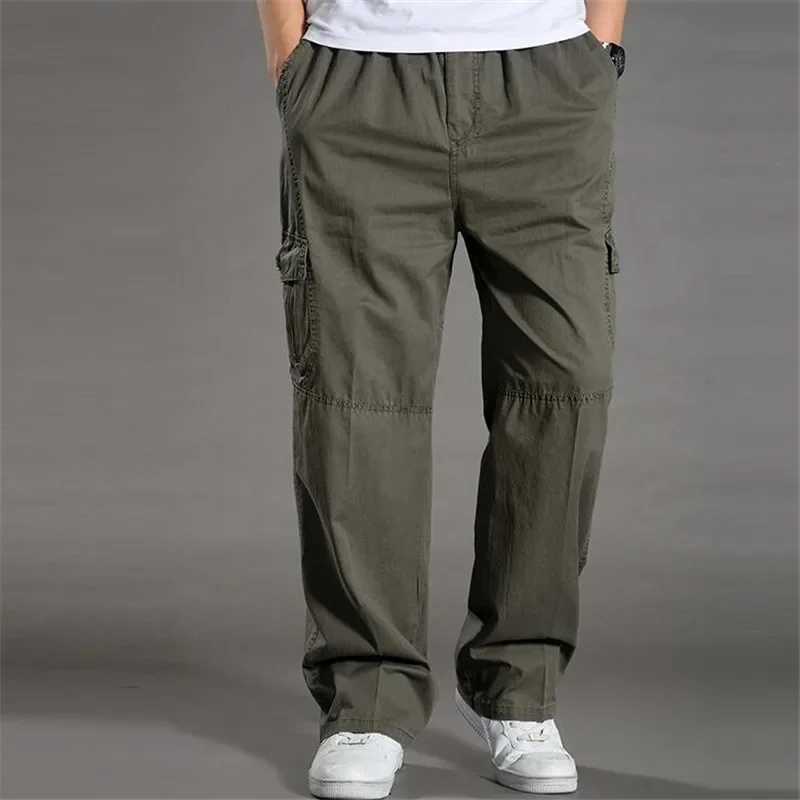 Summer Cotton Men Cargo Pants Mens Joggers Baggy Tactical Pants Lightweight Army Green Work Pant Loose Casual Trousers Plus size