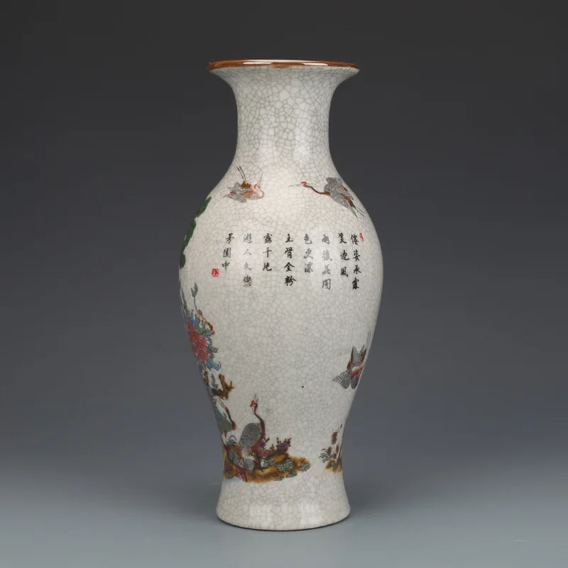 Antique Qianlong Famille rose porcelain Crane Pattern Vase Chinese style Entrance Decoration Collection exquisite handicraft
