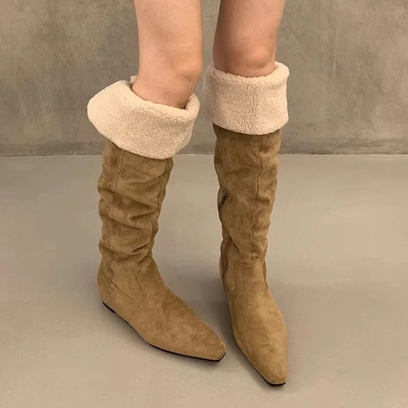 الفراء النساء فوق الركبة الثلوج الأحذية الشقق أحذية قطنية امرأة 2025 الشتاء أنيقة الدافئة أحذية طويلة أحذية مشي غير رسمية Mujer بوتاس #1