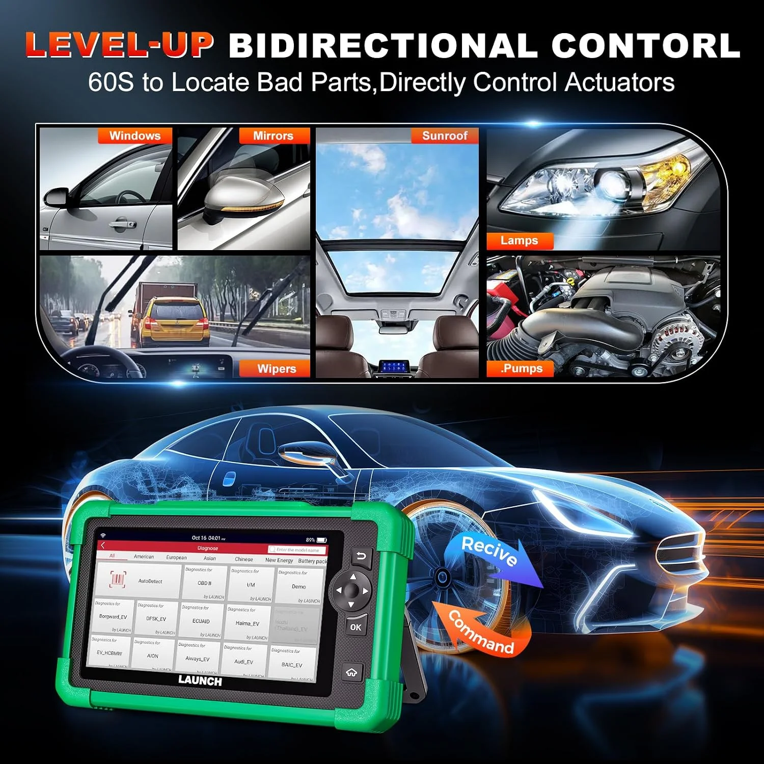 LAUNCH CRP919 EV Electric Vehicle OBD Scanner New Energy Vehicles Diagnostic Tool 43 Resets CAN FD Doip Full Systems Auto Scan