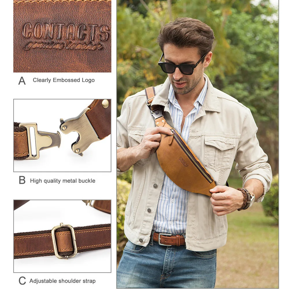 OYIXINGER Men's Crazy Horse Leather Waist Bag  Tactical Belt Pack for Outdoor, Multifunction Chest Crossbody Bag Genuine Cowhide