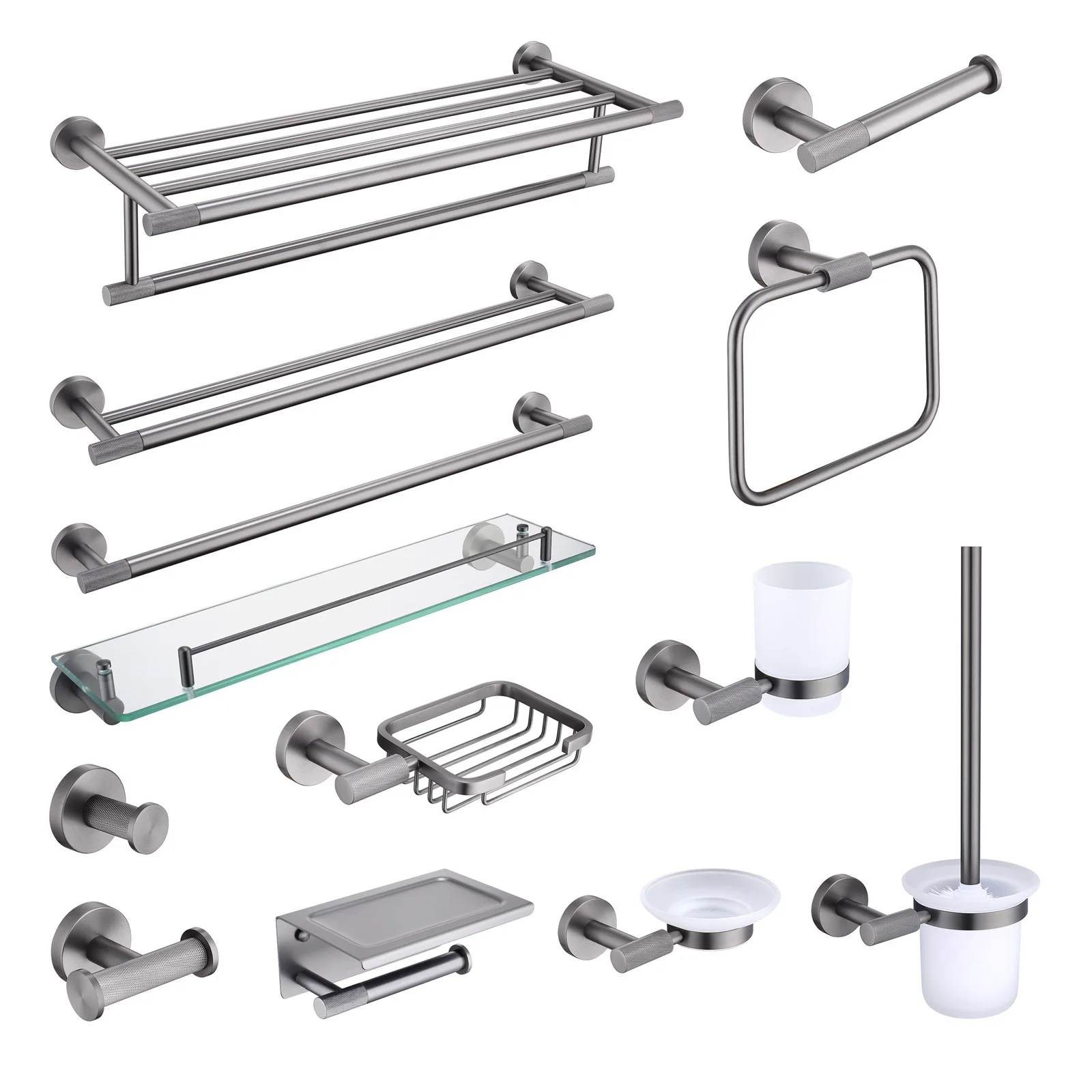 

Gun Gray Towel Rack Bathroom Set High Quality SUS 304 SS Bathroom Accessories Wall Monted Toilet Showerroom Bar