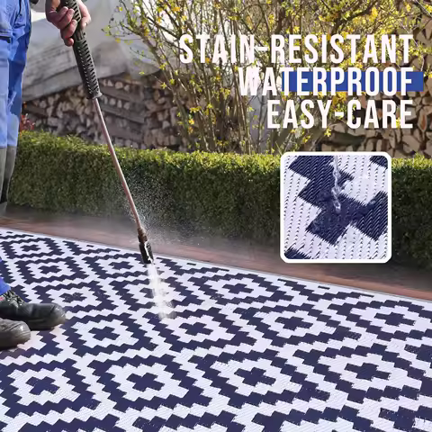 HAPIHAPPY Outdoor Rugs Waterproof Reversible Plastic Straw Patio Carpets Indoor Outdoor Deck Backyard Family Picnic Balcony Rug