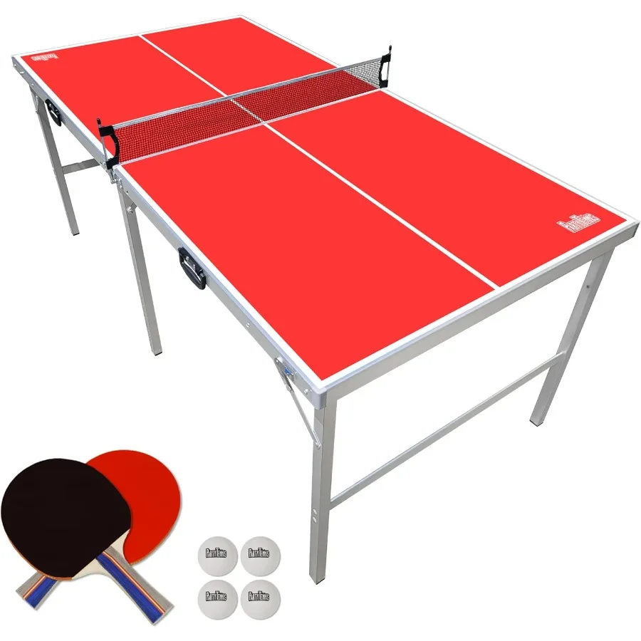 

6 ft x 3 ft Mid-Size Portable Folding Indoor Outdoor Ping Pong Table Tennis Table with Optional LED Lights Black and White Ligh