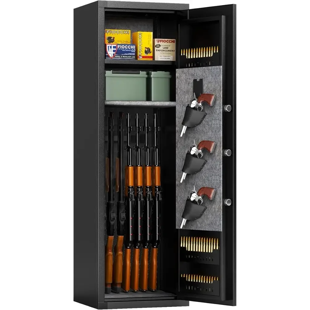 Adjustable Gun Cabinet for Rifles, Pistols, and Shotguns with Fingerprint Unlock
