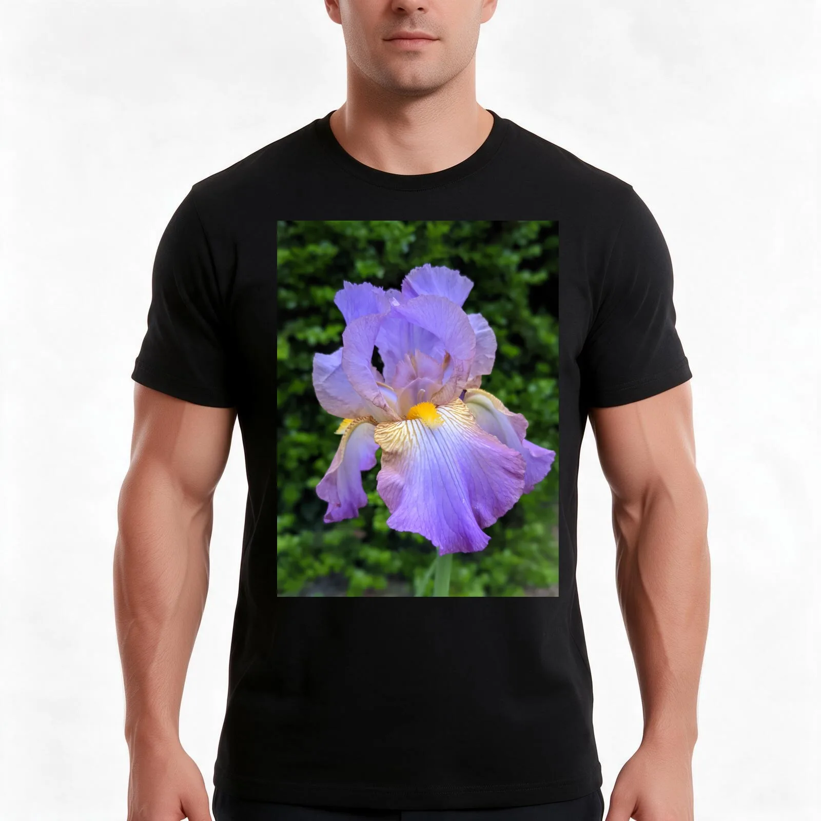 Purple Iris Photographic Image T-Shirt, Summer Casual Cotton Tee, Oversized Streetwear Tops, Vintage Graphic Print, 100% Cotton