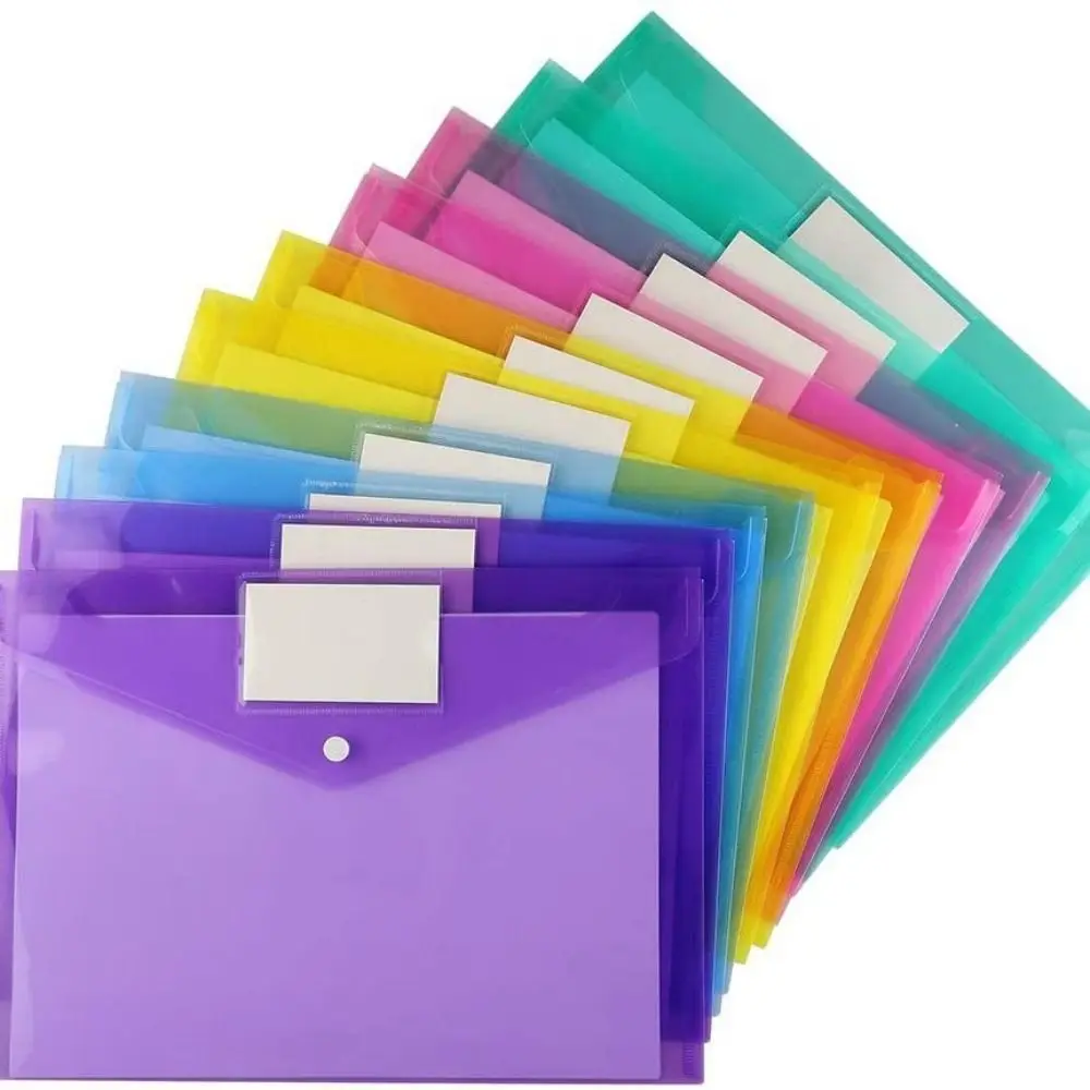 

6 pcs Colorful Plastic Binder Folders Clear 11 Holes Punched Pockets A4 Snap Closure Binder Pocket School