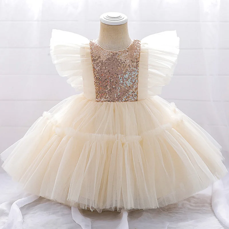 Summer Baby Girl Clothes Sequin Baptism Princess Toddler 1st Birthday Pink Dress For Tutu Party Costume 0-5 Year Christening