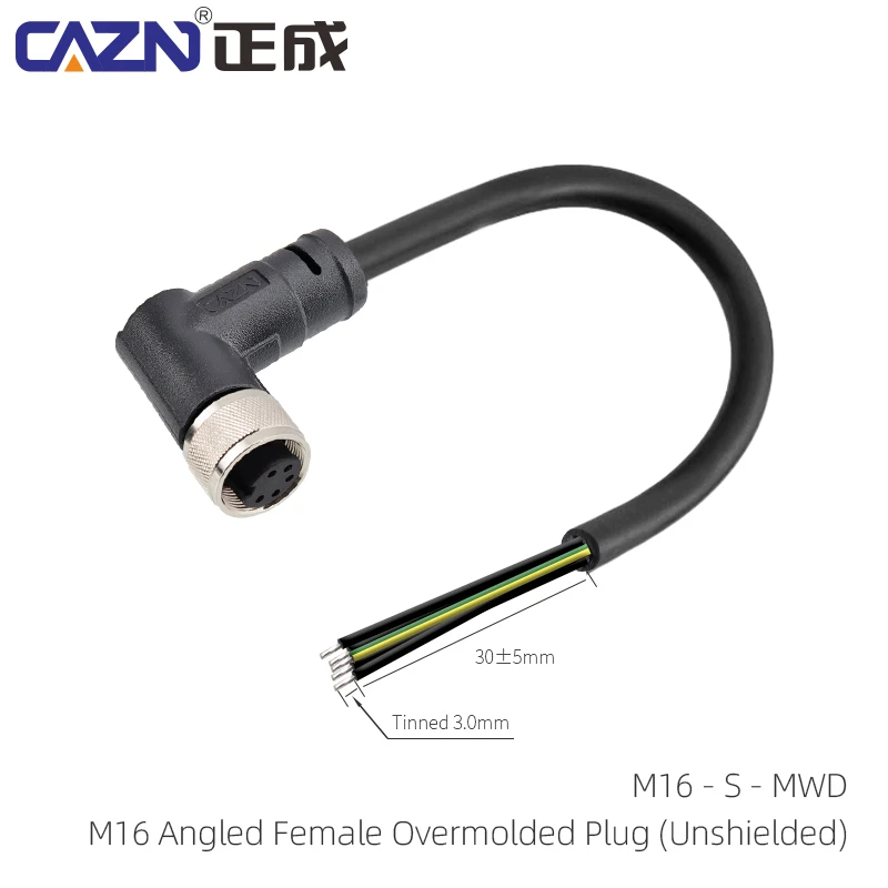 Waterproof IP67 M16 Unshielded Overmolded Plug Male Female Straight&angled With PVC Cable Wire Communication Connector