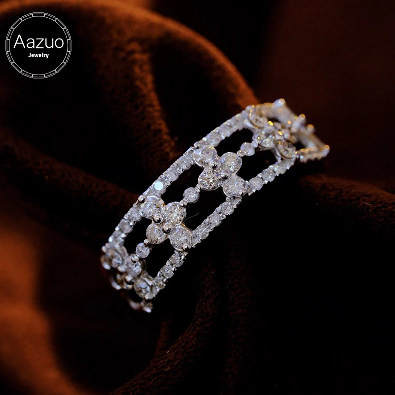 

Aazuo Diamondjewelry18Kgold White Gold Natrual Diamonds 0.75ct Lines Ring Gift For Women Luxury Engagement Halo anillos mujer