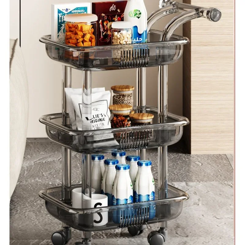 

Snack Storage Trolley Household Living Room Kitchen Plastic Rack Multi-layer Mobile Bathroom Storage Rack Kitchen Islands Cart