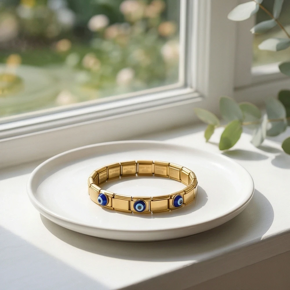 GEMOSA Großhandel Mysteriöses Teufelsauge Mode-Paararmband Gliederkette Italienisch Passend für 9mm Edelstahl-Anhänger Schmuckherstellung DIY – Detail 5