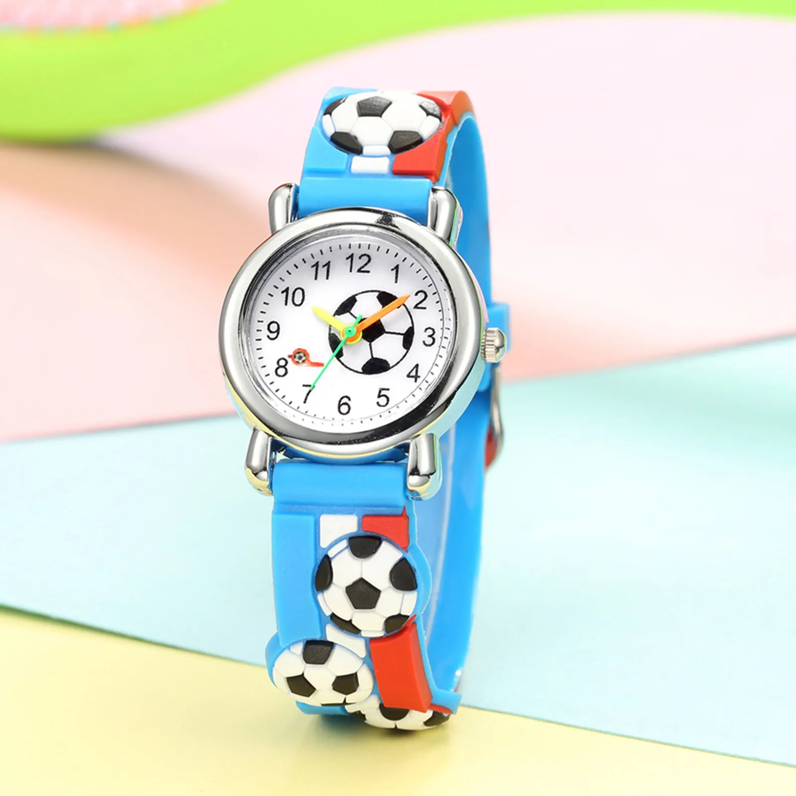 3D Relief Trend Fashion Casual Sports Watch Children's Football Pattern No Waterproof Stainless Steel Silicone Band Quartz Reloj