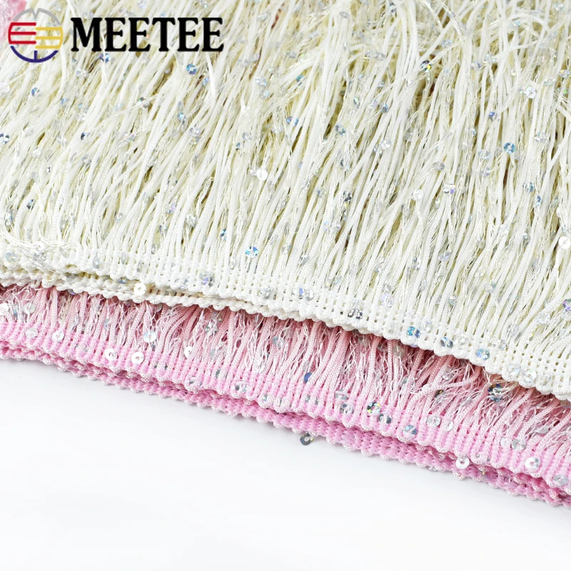 

2-10M 20cm Sequin Fringe Tassels Lace Trim Fringes Sewing Latin Dress Dance Clothes Decorative Trimmings Stitching Accessories