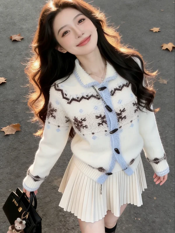 

Осенне-зимний вязаный комплект из двух предметов: свитер с воротником и пальто, повседневный, удобный для поездок на работу, с длинными рукавами, приталенный крой