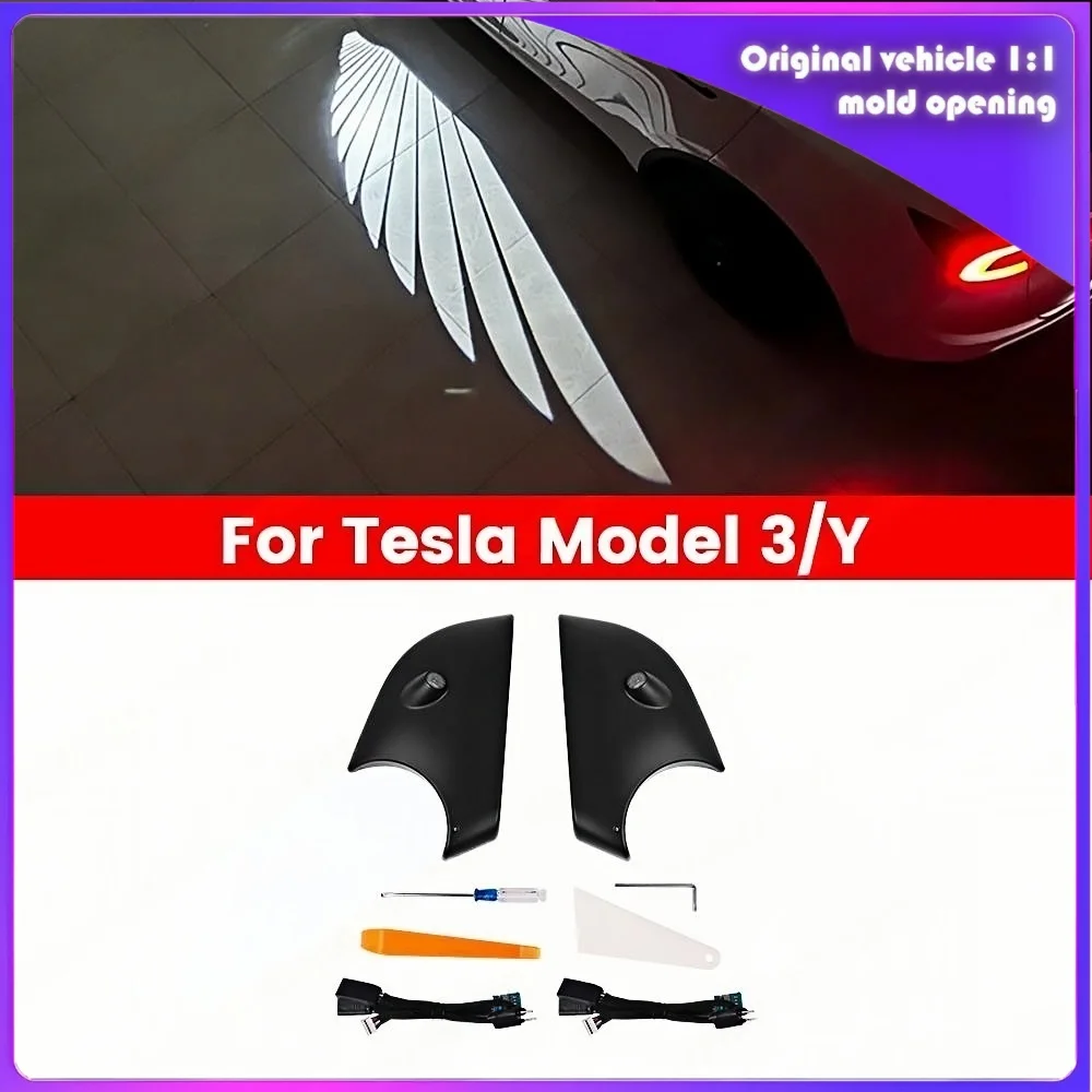 

New Angel Wings Welcome Light For Tesla Model Y 3 Highland Side Rearview Mirror Projector Light Ambient Lighting Car Accessories