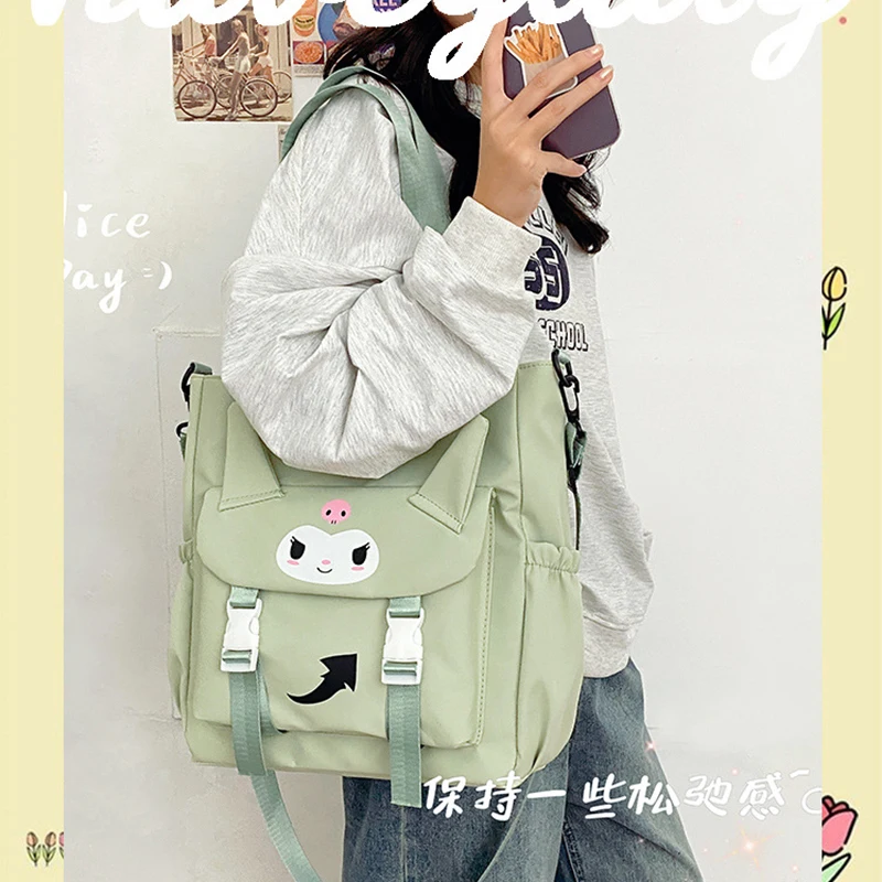 Anime Sanrio Kuromi Shoulder Bag Kawaii Cinnamoroll High-Capacity Nylon Travel Commuting Messenger Bag Schoolbag Girls Gifts