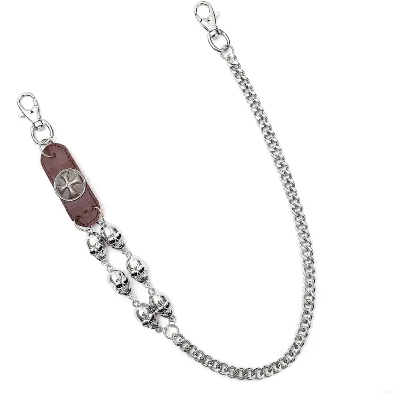 

Flexible Dark Waist Chain Leather Metal Skull Theme For Nightclub Outfits 6XDA